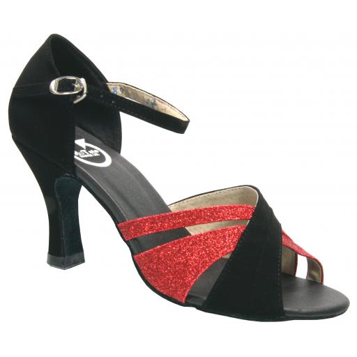 CARA - black nubuck + red glitter 2.5" or 3" heels