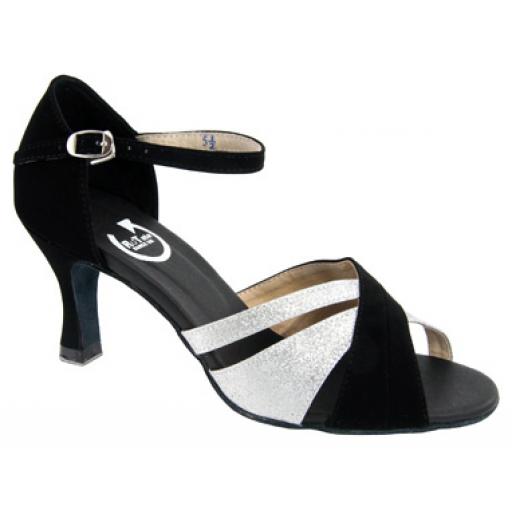 CARA - black nubuck + silver glitter 2.5" or 3" heel