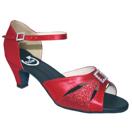 RITA - red satin + red glitter 2" heel