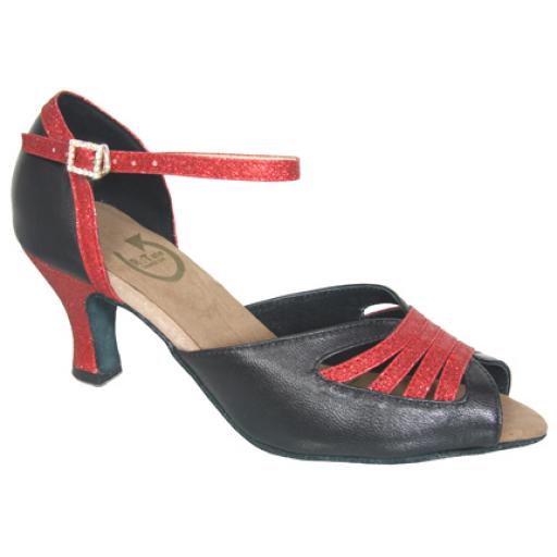 DIANA - black leather/red glitter 3" heel