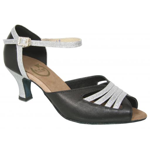 DIANA - black leather/silver glitter 2" kitten heel size 6